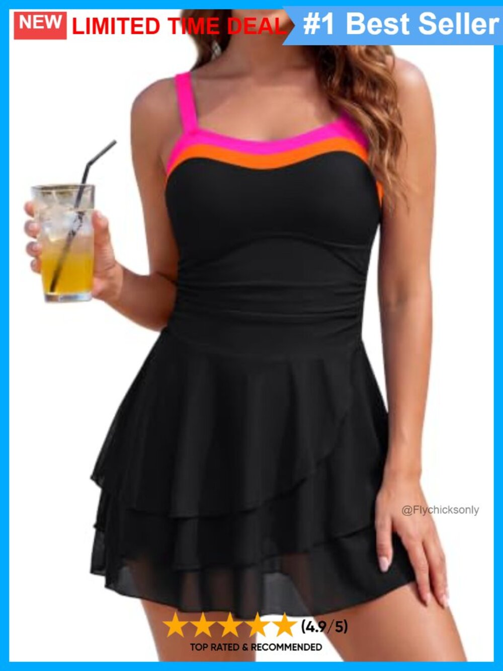 Tummy Control One Piece Swim Dress Modest Mesh Skirt Bathing Suit